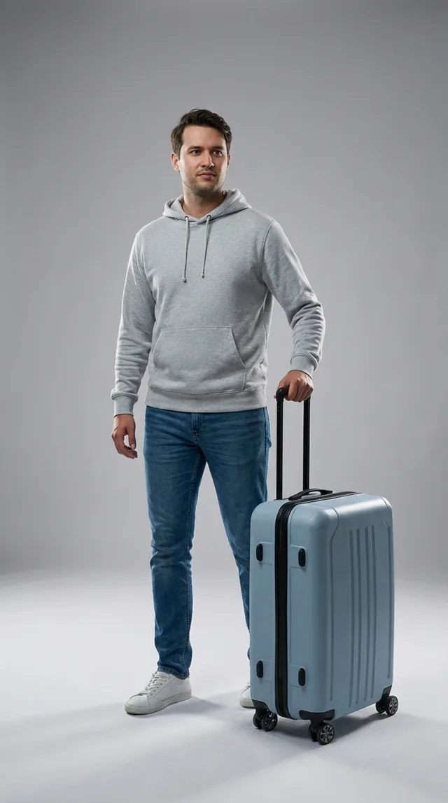 UGC project gallery image of a model with a suitcase